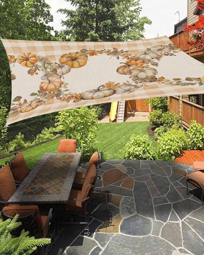 Fall Thanksgiving Outdoor Patio Sun Shade Sail 12' x 16' Rectangle Waterproof Sun Sail Shades UV Block Sunshades Vintage Autumn Pumpkin Leaf Floral Beige Patio Shade for Backyard Garden Outside Deck