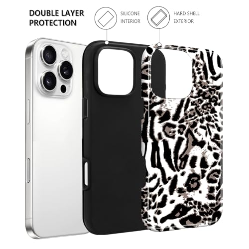 Image of Magnetic for iPhone 16 Pro Case for Women Men, White Leopard | Cute Cheetah Pattern Design [Compatible with MagSafe] 2-Layer Hybrid Shockproof Glossy Protective Cover