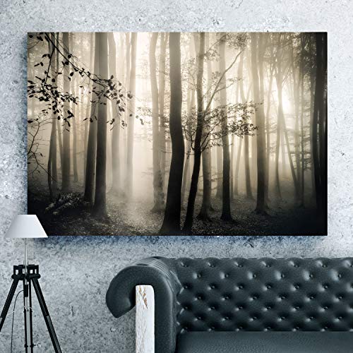 Renditions Gallery Forest Decor Wall Art Modern Decorations Paintings Peaceful Foggy Fall Trees Rustic Natural Botanical Canvas Artwork Prints for Bedroom Office Kitchen - 32"x48" LT39