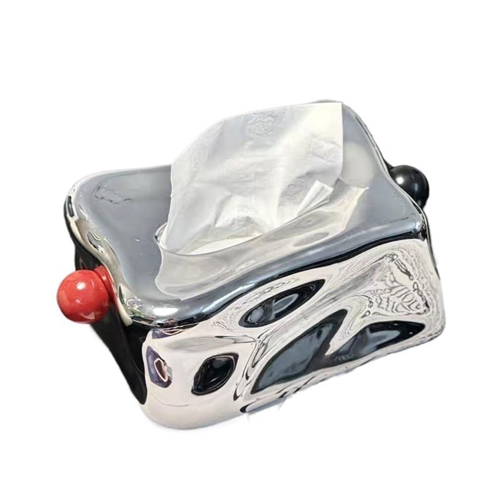 Tissue Case Napkin Holder Ball Decorative Square Ceramic for Nightstand, Countertop, Coffee Table Tissue Dispenser(Silver)
