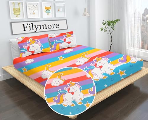 Image of Filymore Unicorn Double bedsheet for Girls Kid bedsheet for Queen Size Bed 240 TC Microfiber Soft Cartoon bedcover for Kids Room (90x90 Inches)(Multicolour)