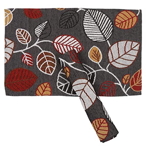 Image of Black Leaves Eco-Friendly Cotton Dining Table mats - Reusable, Machine Washable, Everyday Use Black Rectangular Placemats, Set of 4 (33x47 cm)