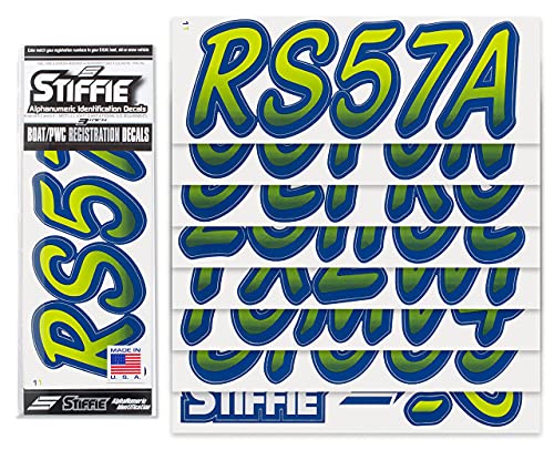 Image of STIFFIE Whipline Atomic Green /Navy 3 inch Boat & PWC Registration Decals • Numbers Letters Stickers