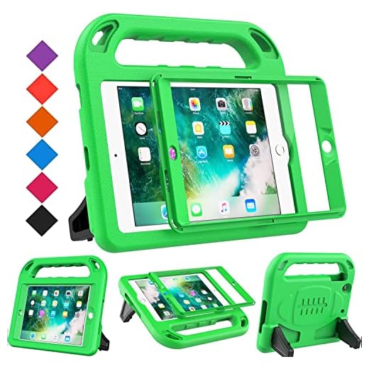 BMOUO Case for iPad Mini 1 2 3 - Built-in Screen Protector, Shockproof Lightweight Hard Cover Handle Stand Kids Case for iPad Mini 1st 2nd 3rd Generation, Green