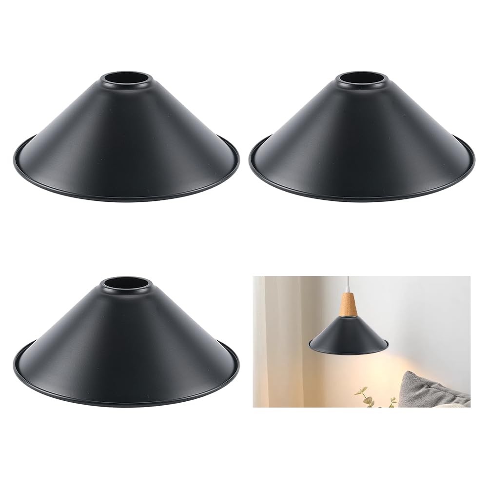 FINGERINSPIRE 3 Pcs Black Iron Lamp Shade 22x8cm Iron Lampshade Industrial Pendant Replacement Vintage Pendant Light Cover Industrial Cone Shade for Table Lamp and Wall Sconce Living Room Decor
