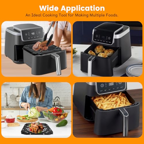 Image of Air Fryer Replacement Parts for Ninja AF141 Air Fryer Pro 4 in 1 AF142 Air Fry Max 5 in 1 5 QT, 8.5''x8.5'' Air Fryer Accessories Tray Grill Crisper Plate Grill Pan Tray Rack, Dishwasher Safe