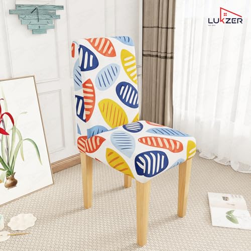 Image of Lukzer 1PC Colorful Leaves Stretchable Dining Chair Cover | Universal Fit Removable Washable Slipcover | 140 GSM Polyester + Spandex | Elastic Protective Cover for Home & Hotel Chairs Seat Slipcover