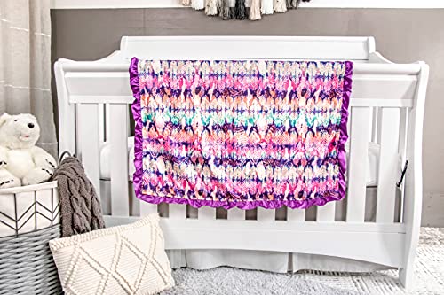 Image of Top Tots Baby Blanket - Watercolor Reptile with Purple Minky Dot & Satin Ruffle, 31 x 31 Inch Multicolored