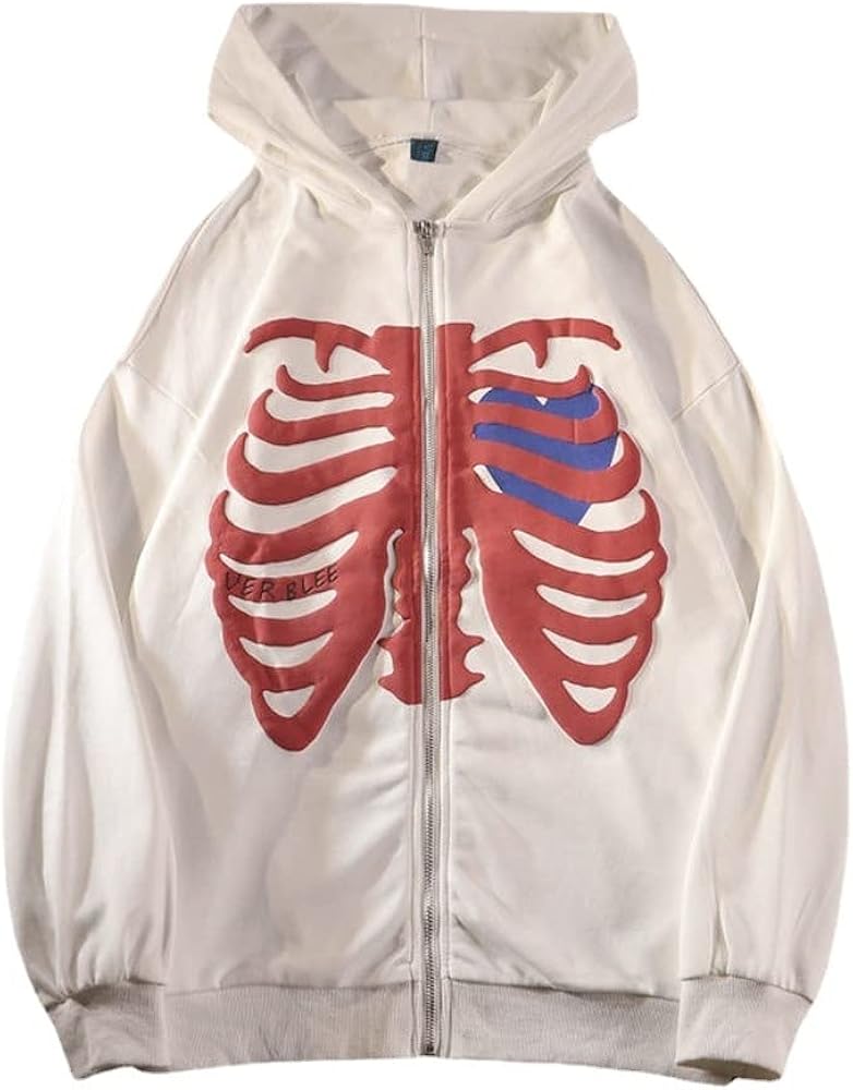 Amazon.com: Unisex Skeleton Zip Up Hoodie Vintage Jacket Graphics