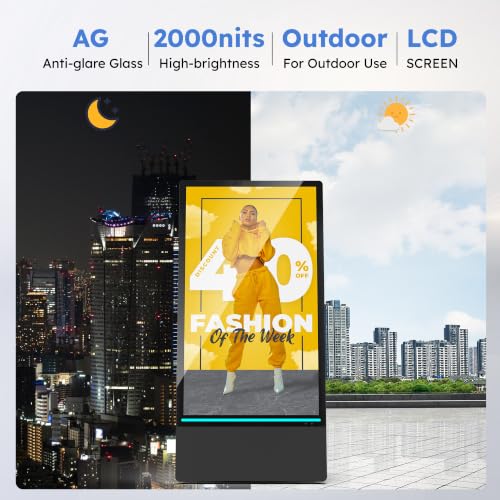 Image of 43 Inch Outdoor Digital Signage Kiosk, 2000 Nits Digital Signage Display, IP65 Waterproof Portable LCD Digital Signage, Auto Brightness Sensor, APP Remote Control