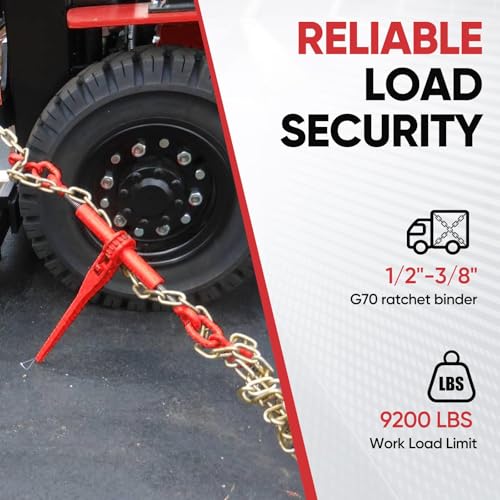 Image of FAHKNS Ratchet Chain Binder Set 3 /8-1 /2 inch 2 Pack 3 /8 inch x 10FT Chains G80 | 9200LBS WLL, 33000LBS Break Strength, Heavy Duty Ratchet, Complete for Truck Flatbed Tie Down
