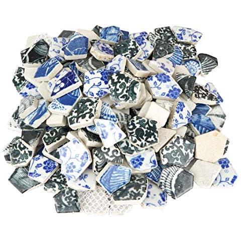 Lanyani Mixed Vibrant Color Broken Ceramic Tiles for Crafts Mosaics, Polished China Tile Scraps, 11x11 inches Cover