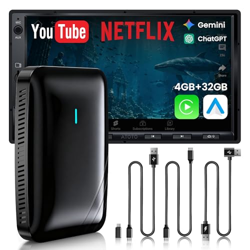 MYATOTO Magic AI Box Wireless CarPlay/Android Auto Adapter Car Video Box Supports for Netflix/YouTube/TikTok/TF Card DriveChat AI Smart Box with GPS/Dual Bluetooth