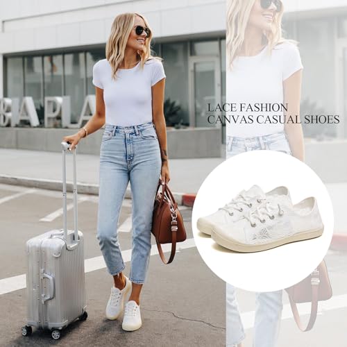 Lace Sneakers with Arch Support Insoles, Anti-Slip Rubber Outsole, Anti-Collision Toe, White2