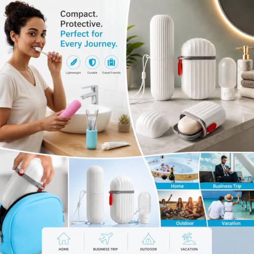 Image of Wall Mounted Soap Box with Flip Cover and Drain Tray | Detachable Inner Support | Adhesive Sticker Installation | ABS Soap Holder for Bathroom (Travel soap Combo-White)