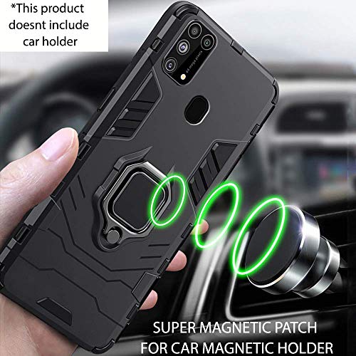 Image of WOW IMAGINE Shock Proof Back Case Mobile Cover for Samsung Galaxy M31 / F41 / M31 Prime (Armor | Hybrid PC + TPU | Full Protection with Ring Holder Kickstand | Carbon Black)