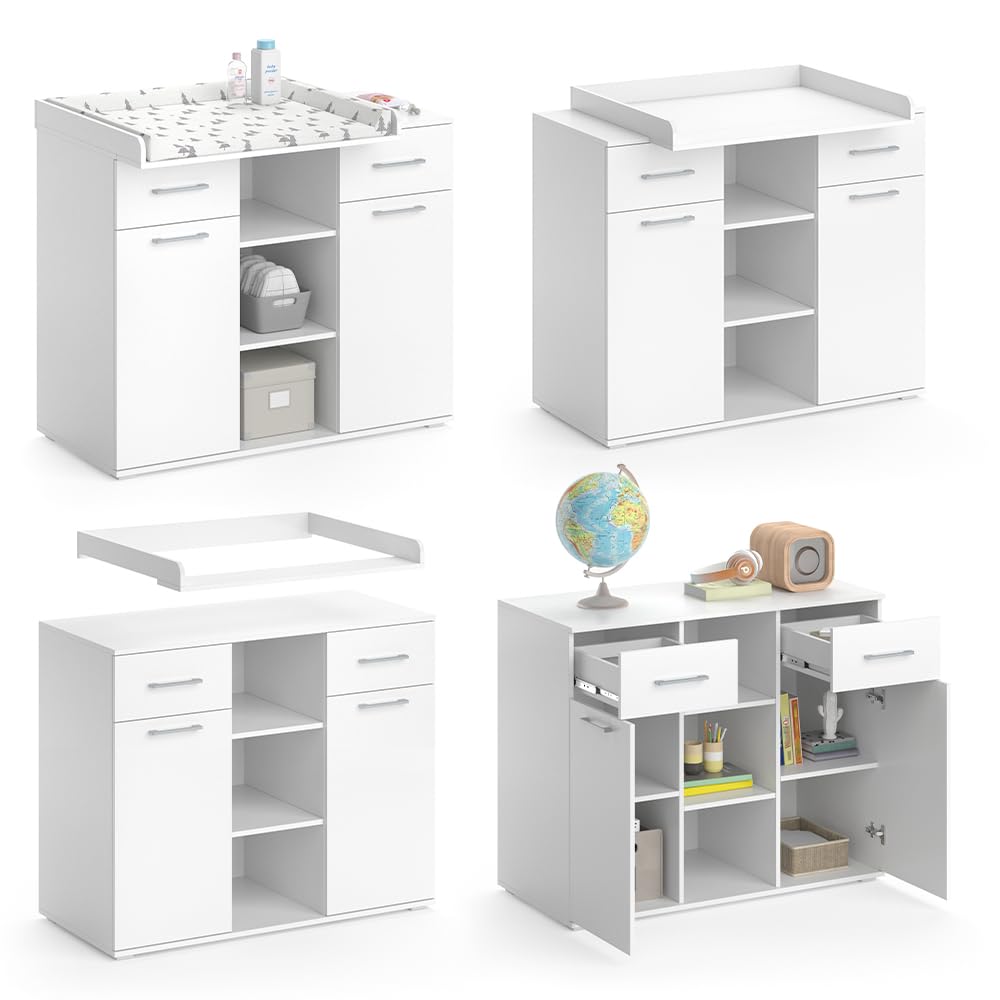 Vicco Cómoda Cambiador Leonie, Blanco, 113 x 109 cm, con Cambiador extraíble para Usar como cómoda