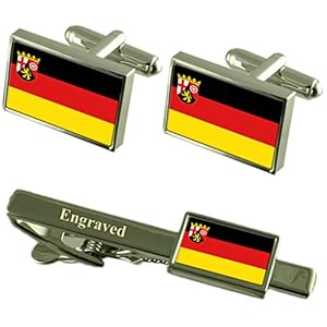 Select Gifts Rijnland-Palatinate Staat en Burgervlag Manchetknopen Gegraveerde Tie Clip Bijpassende Box Set