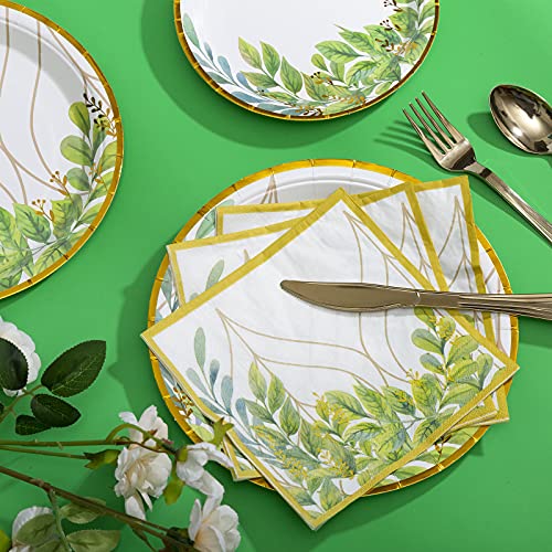 Homix Greenery Party Plates Napkins Cups Sets With Plastic Cutley Sets Serves 24 For Baby Shower, Bridal Shower, Birthdays, Boho, Jungle Safari Party Supplies And Decorations #TOP6