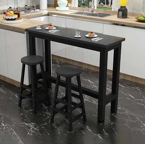 Mesa de bar rectangular industrial, moderna de madera para comedor de cocina de espacio pequeño, lado de ventana