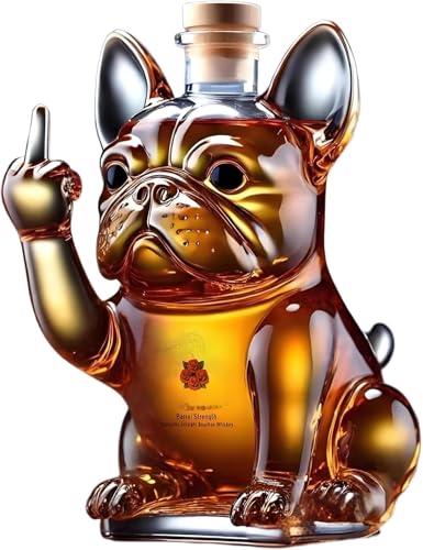 Decanter per whisky con bulldog francese, bottiglia di vetro da 16,5 cm, design decorativo con cane
