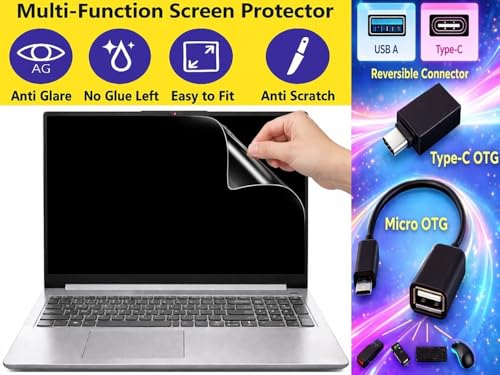 Image of Anjo 7 in 1 Combo Of 15.6 inch & 16:9 Display Aspect Ratios Laptop Screen Protector, KeySkin, Body Lamination Trackpad & Lid (Transparent), Laptop Sleeve Multipurpose, OTG Type C & micro.