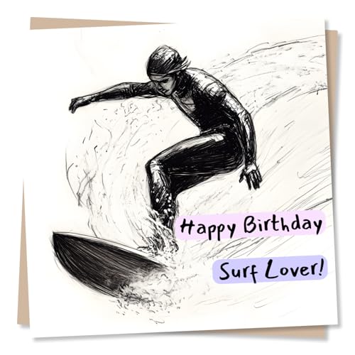 Happy Birthday Card for Surfer - Surf Lover, Outdoors, Ocean Lover, Surfing - For Friend, Son, Husband, Uncle, Partner, Brother, Sister, Husband, Other