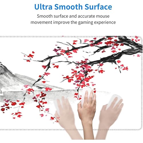 Image of Printed Gaming Mousepad - Premium Stitched Edges, Smooth Surface,Size 11x23 inches, Non-Slip Rubber Base - Ideal for Office & Gaming Setup (Japanese Sumi-E Painting)