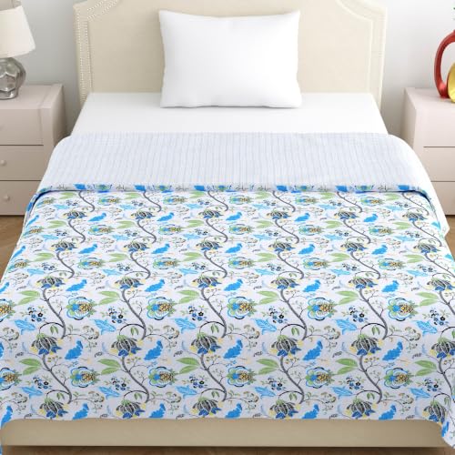 Image of Home Ecstasy 100% Cotton Mulmul Reversible Dohar for Single Bed 210 GSM (56 x 88 inches), Blue