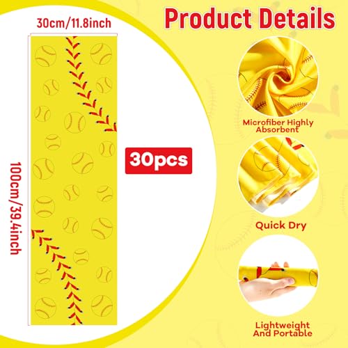 Image of 30Pcs Softball Cooling Towels for Neck and Face 40 x 12 Inch Softball Sports Team Gifts Workout Ice Towel for Gym Sweat Microfiber Breathable Chilly Bulk Neck Wraps for Athletes Camping Travel Outdoor