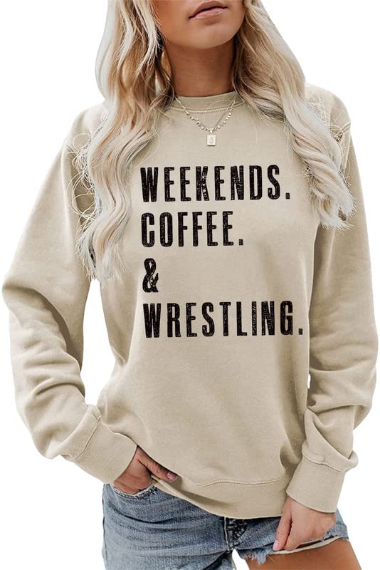 ADANTI Weekend Coffee Wrestling Sweatshirt Women Wrestling Team Mom Shirt Casual Long Sleeve Sports Pullover Tops