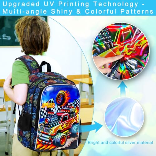 Image of 16 inch Truck Backpack for Boys, 3Pcs Car Kids Bookbag with Lunch Box, School Backpacks Set for Elementary Preschool Kindergarten(Red)