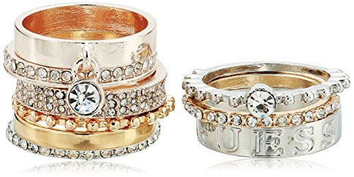 Guess Bague Update empilable pour femme, lot de 9, multi, 7, 7, verre cristal, 7, verre cristal