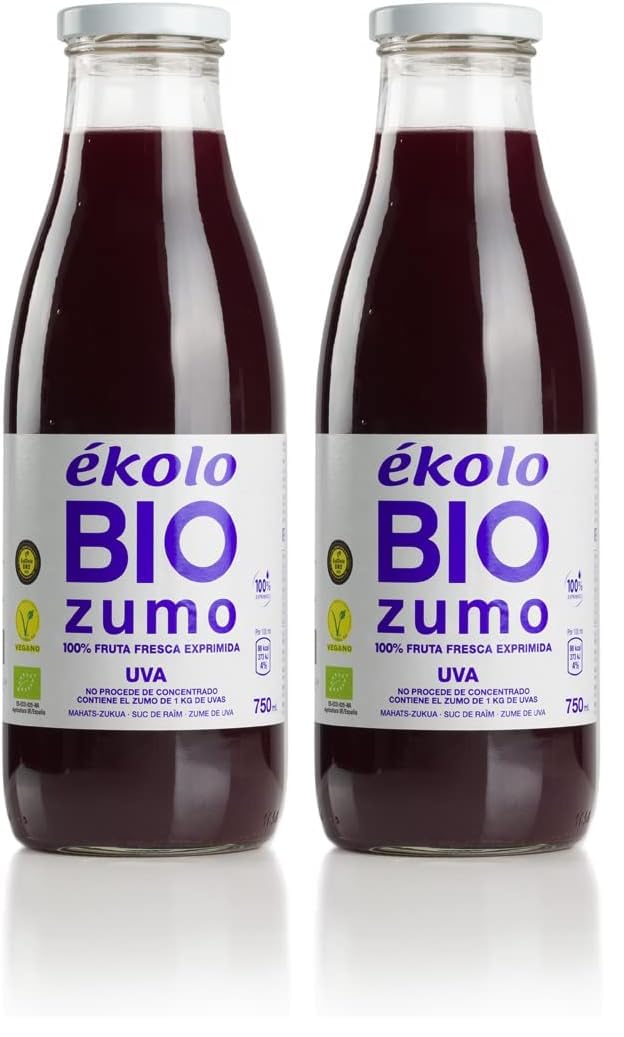 Ekolo Zumo De Uva Ecológico, 100% Exprimido, 6 Botellas * 750Ml 4500 ml (Paquete de 2)