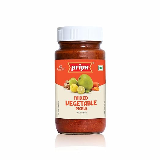 Mixed Vegetable Pickle with Garlic, 500g - Homemade Mixed Vegetable Achar - Traditional South Indian Taste