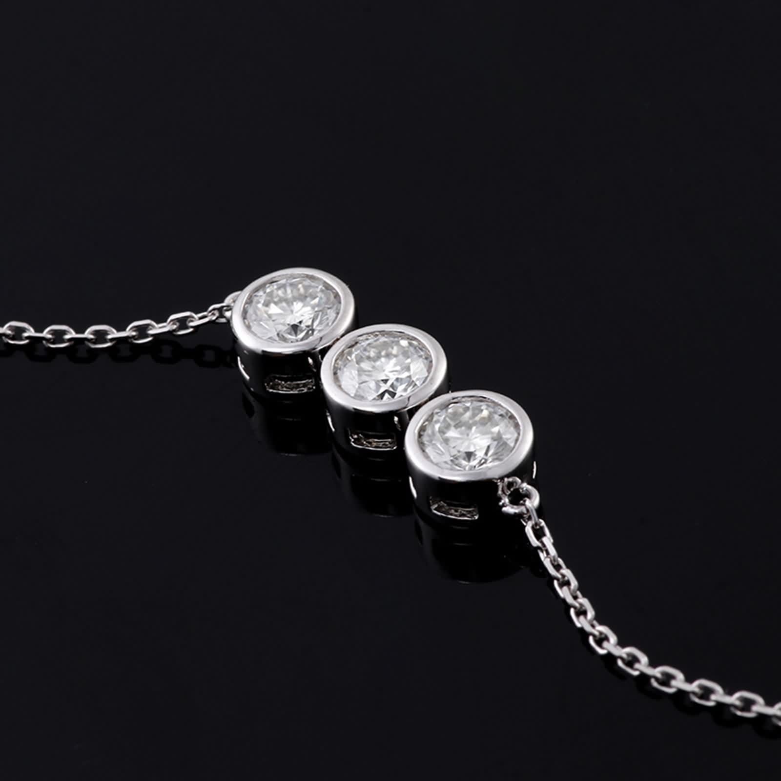Pulsera de moissanita, pulsera nupcial de oro blanco con eslabones redondos de moissanita de 4 mm para promesa de boda