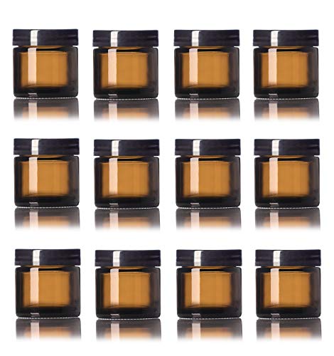 Amber 1 Oz Glass Jar Black Lid - Pack of 12