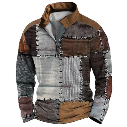Patchwork-Jacke für Herren, Boho-Jacke, Hippie-Festival-Sweatshirt ohne Kapuze, Pullover, halber Reißverschluss, nationaler Winddruck, ethnische bedruckte Jacken, Stehkragen, Outstich-Pullover, coffee Patchwork-Jacke für Herren, Boho-Jacke, Hippie-Festival-Sweatshirt ohne Kapuze, Pullover, halber Reißverschluss, nationaler Winddruck, ethnische bedruckte Jacken, Stehkragen, Outstich-Pullover, coffee