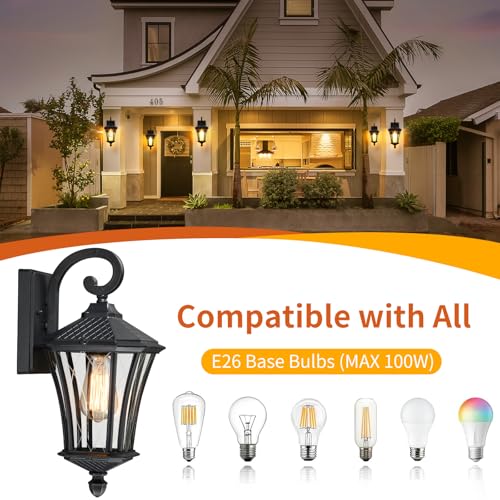YSN 19" Large Outdoor Wall Lights 2 Packs, Black Porch Light Fixture Exterior Sconce Light, Retro Outdoor Lighting Fixtures Wall Mount, Waterproof Outdoor Lights for House Garage Yard by YSN - Used condition - Image 5