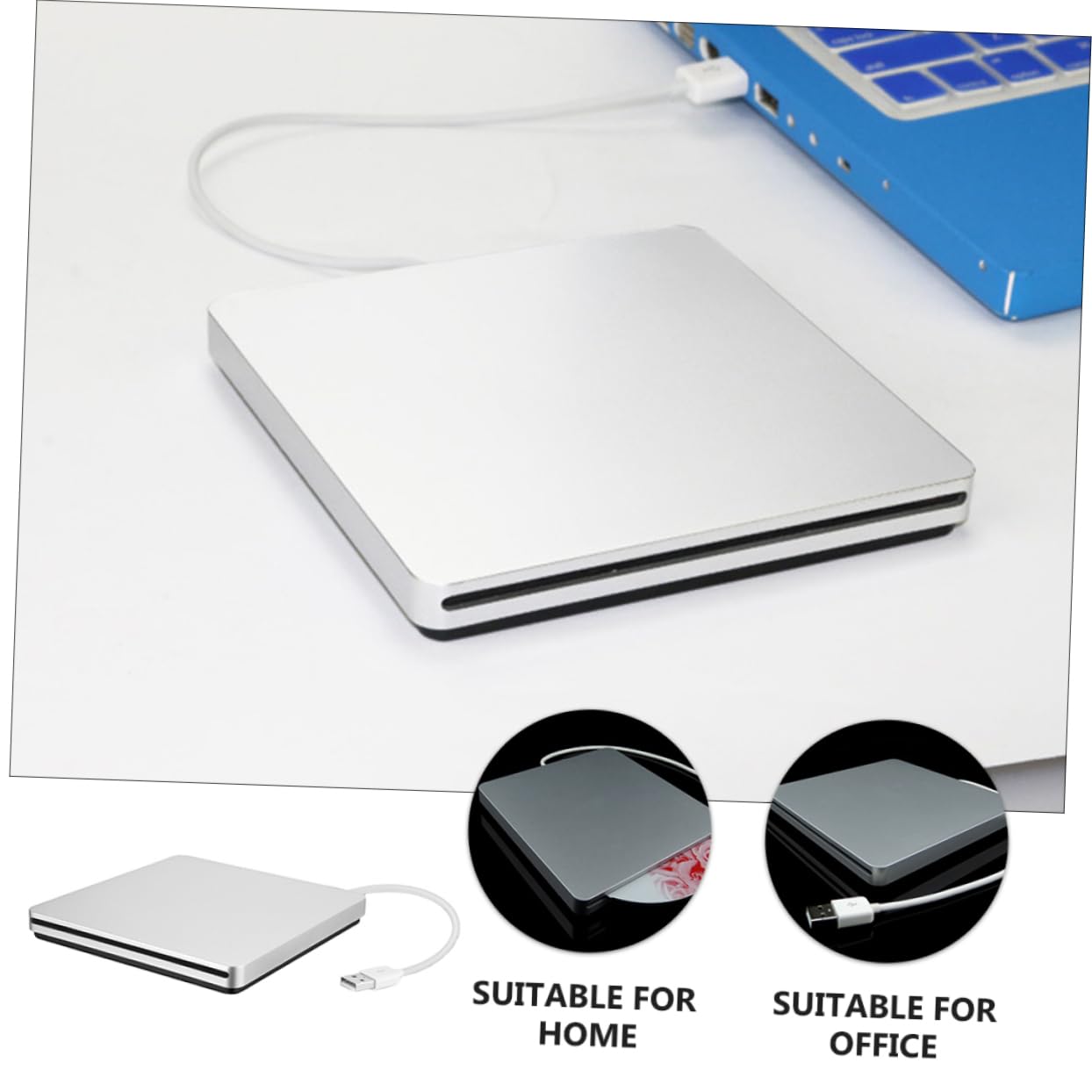 HEMOTON Unità Dvd Esterna 8x Abs Argento per Laptop e Computer | Riproduzione Musicale e Installazione Software, USB 3.0, Formato CD Rom/dvd Rom, Uso Domestico