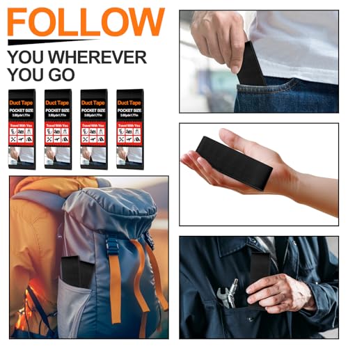 Image of 4 Pack 1.77 in x 10 ft Travel Duct Tape Mini Pocket Size Flat Roll Flexible Heavy Duty Waterproof Tear by Hand for Repair Outdoor Emergency Gear EDC DIY Craft Camping Hiking (Black)