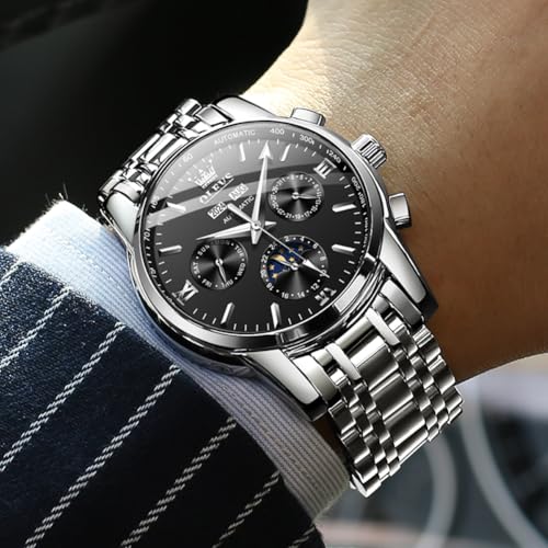 Image of OLEVS Mens Automatic Watches Skeleton Mechanical Self Winding Luxury Fashion Dress Wrist Watch Luminous Waterproof