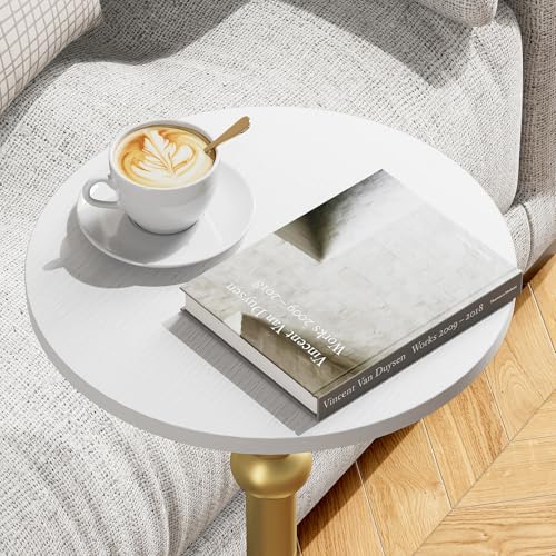 Yuede Runder Beistelltisch, Kleiner rund Cocktailtisch, Couchtisch klein rund, Nachttisch für kleine Räume, Sofatisch für Wohnzimmer, Schlafzimmer, Einfache Montage (Weiß) – Bild 3