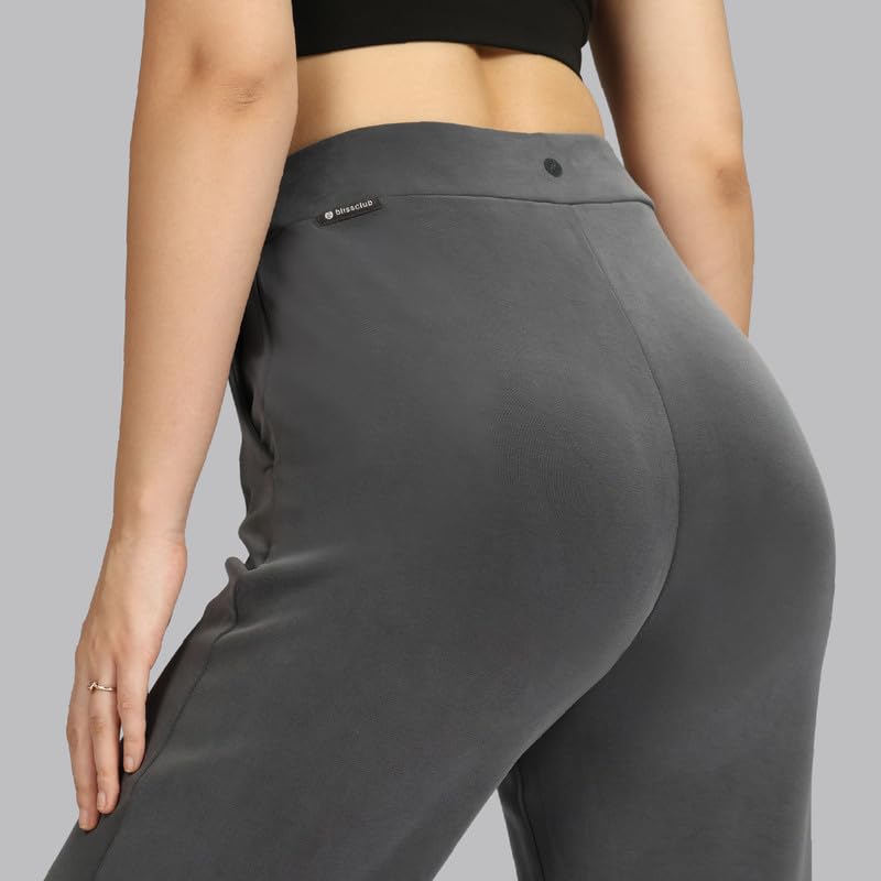 Image of BlissClub Womens BareButter Straight Pants, High Rise, Straight fit,Pockets, Comfortable Waistband,Regular Variant Below 5'4