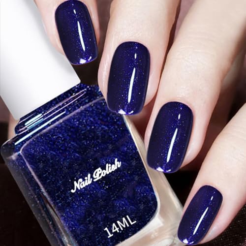Blue Nail Polish Glitter Nail Polish, Dark Blue Navy Blue Shimmer Nail Varnish, Diamond Sparkly Nail Glitter, Quick Dry Long Lasting Holographic No UV Needed, Nail Art Manicure for Women DIY Nail Art