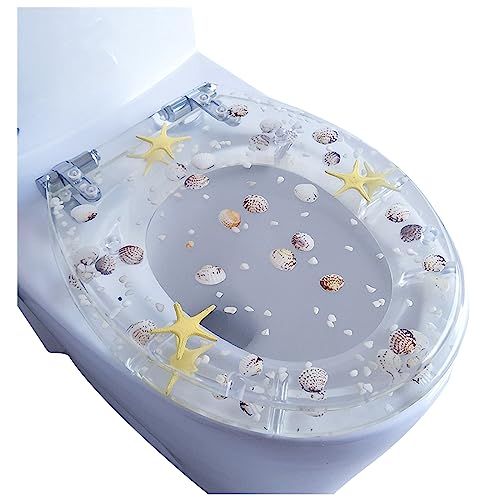 Buhelyc Deckel Mit， Absenkautomatik Kunstharz Motive Toilettensitz, Klodeckel Deckel Transparent, Klobrille Einfache Montage, Abnehmbar, Edelstahl-Doppelscharnier, Einfache Montage(Color:B)