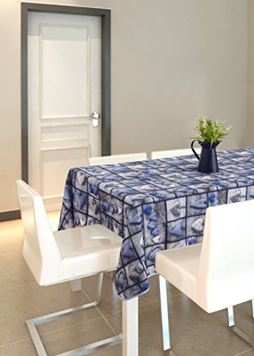 Frenessa Mantel Mesa Rectangular Antimanchas Impermeable, Manteles Estampados para Comedor Cocina Casa Hotel Restaurante, 140x240cm, Corazones Azul