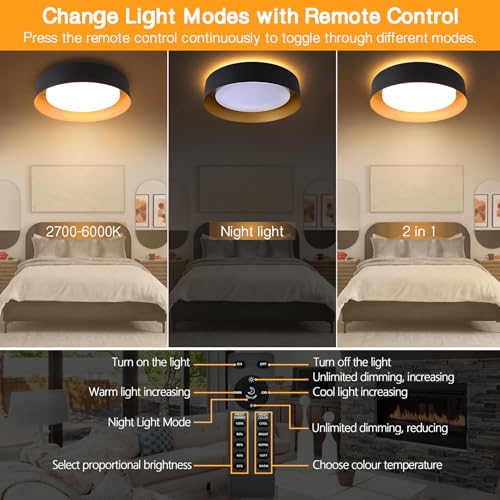 Image of Bargeni Flush Mount Ceiling Light with Remote & Night Light,5CCT