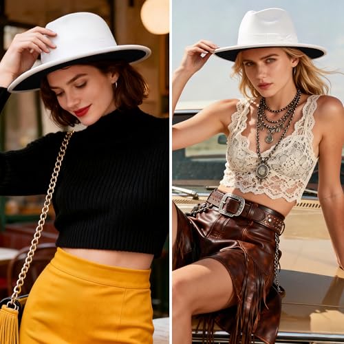 Image of BABEYOND 1920s Fedora Hat for Men Gatsby Wide Brim Fedora Hat Felt Panama Cap with Band for Women Men