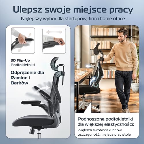 CLOUVOU SmartSeat Ergonomiczne krzesło biurowe [NR 1 W RANKINGU] Regulowane krzesła biurowe - fotele ergonomiczne | Siatkowy fotel biurowy z podparciem | Fotel ergonomiczny do gier do 150 kg